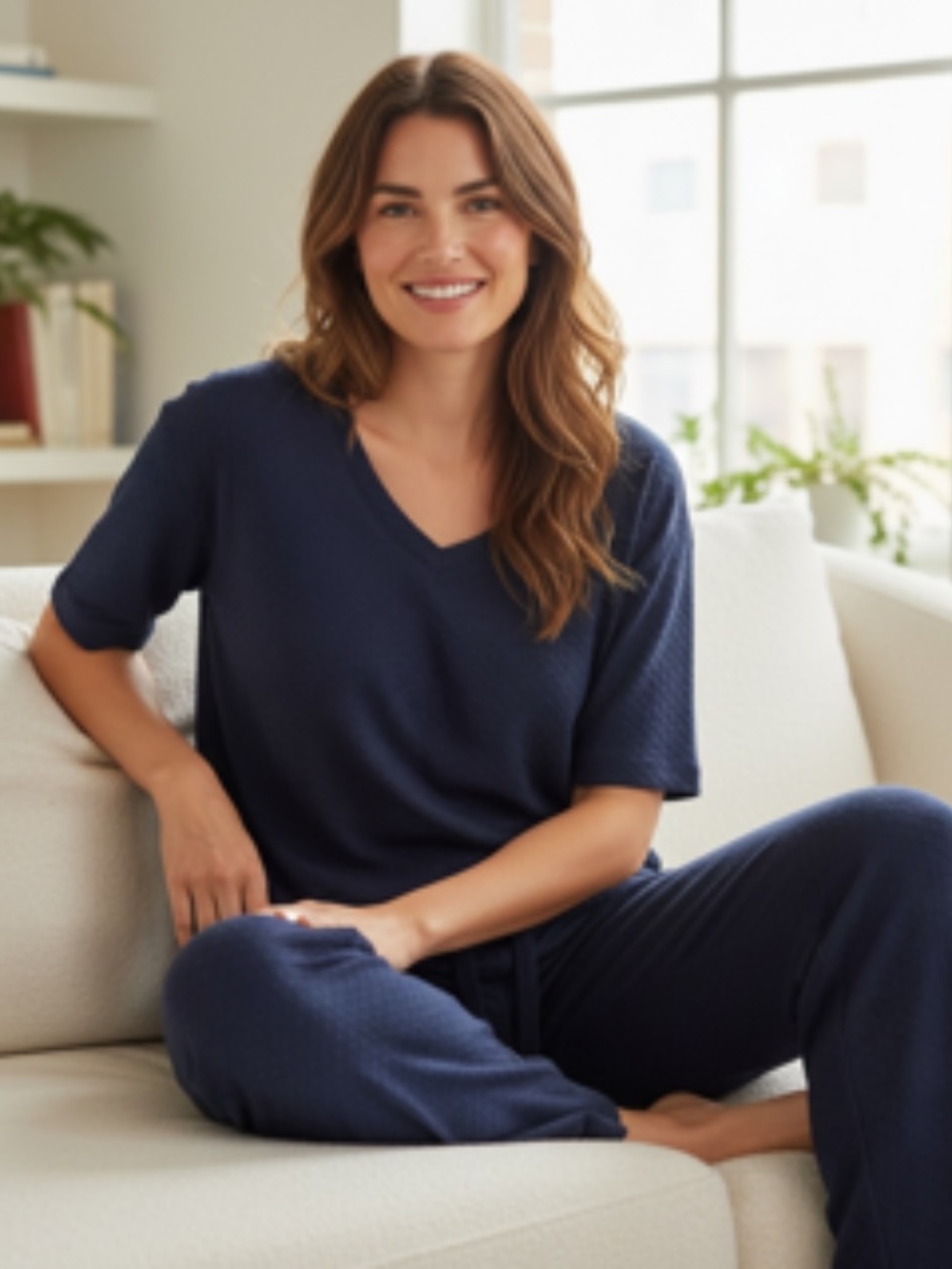 NWT Honeydew V-Neck Intimates 3pc Lounge Short Sleeve Navy Set Size S